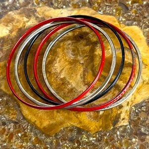 Set/5 Sterling Silver Red/Black Bangle Bracelets